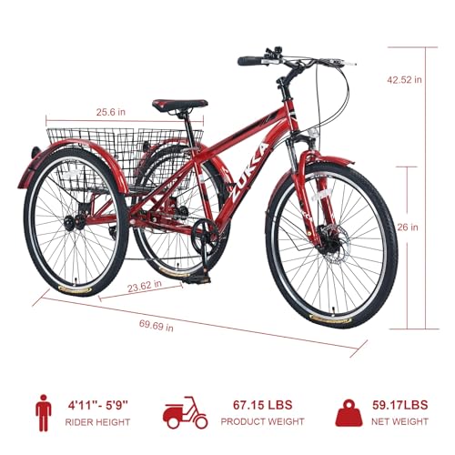 26-Inch 7-Speed 3 Wheel Adult Tricycle with Basket E577