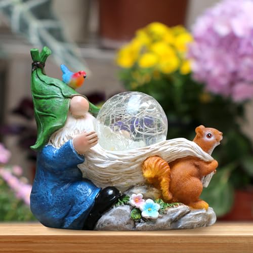 10.5" Solar Resin Garden Gnome Statue G672