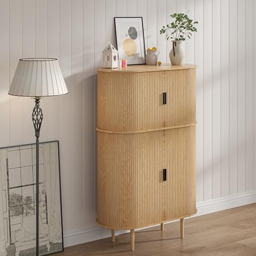 Black Fluted Panel 2 Doors Storage Cabinet E470430