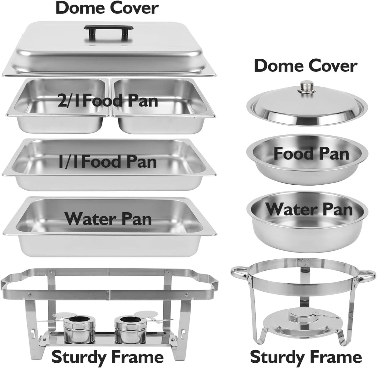 5 Pk Stainless Steel Chafing Dish Set with Full & Half Size Food Pan T288396
