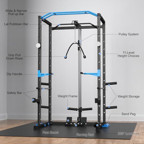 Power Cage Squat Rack with Cable Crossover System O415237
