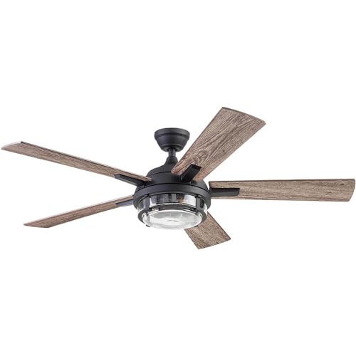 52 Inch Textured Black LED Ceiling Fan with Light and Remote Control R578