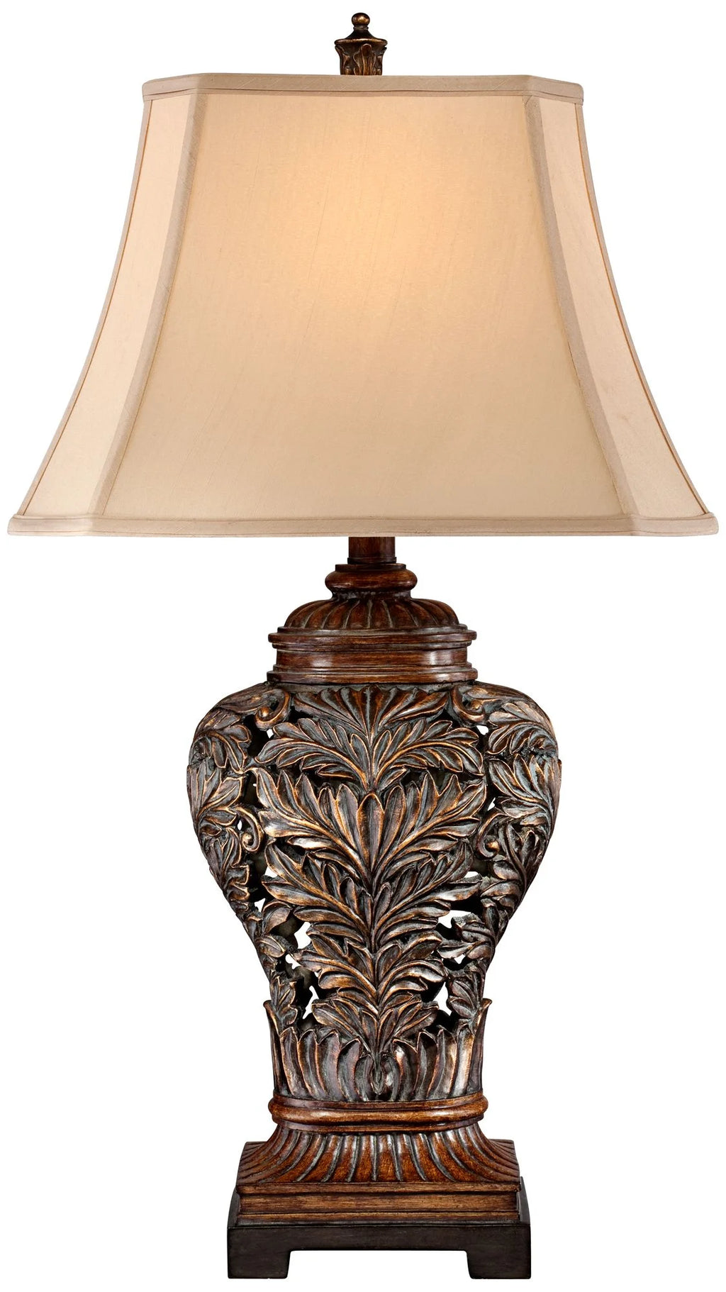 Traditional Table Lamps 32.5" Tall Set of 2 Bronze Tan Rectangular Shade P660