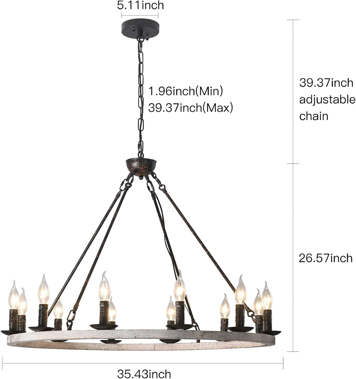 12-Lights Farmhouse Wagon Wheel Chandelier U6136
