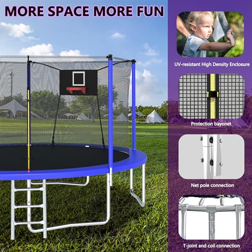 12FT 14FT 15FT 16FT Trampoline with Basketball Hoop, Ladder and Safety Enclosure Net G27864