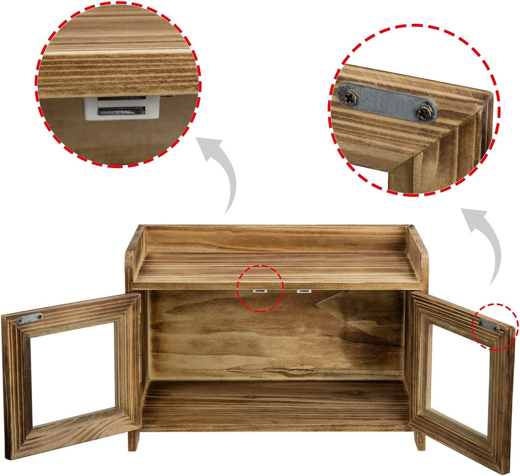 Dark Brown Wood Counter Top Storage Cabinet with Glass Windows S284