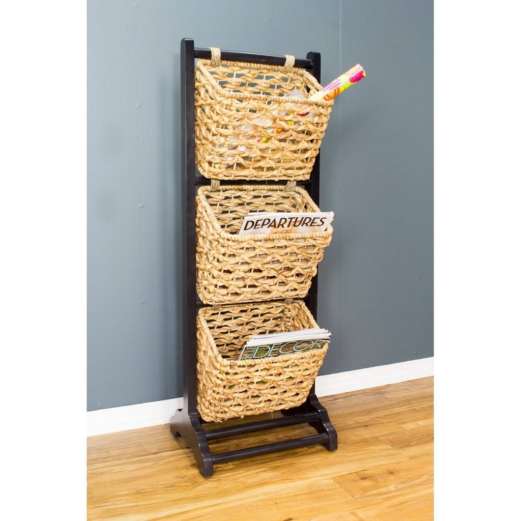 3-Tier Magazine Rack with 3 Hyacinth Storage Baskets Q535912
