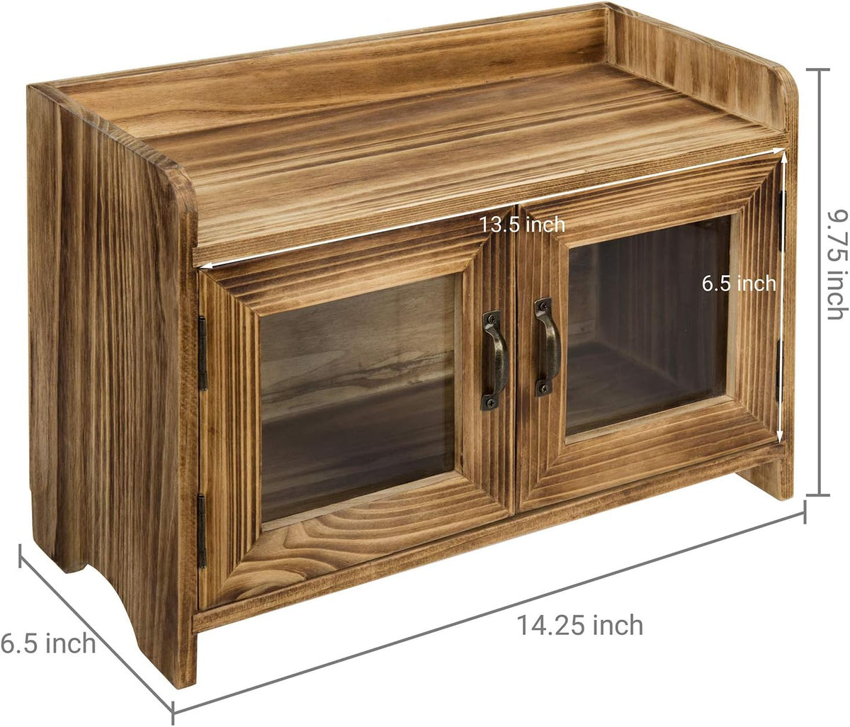 Dark Brown Wood Counter Top Storage Cabinet with Glass Windows S284