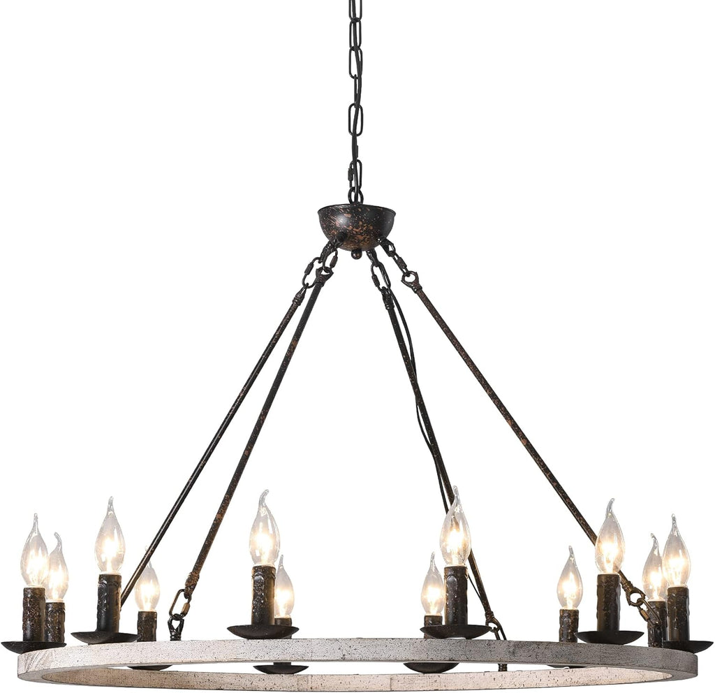 12-Lights Farmhouse Wagon Wheel Chandelier U6136