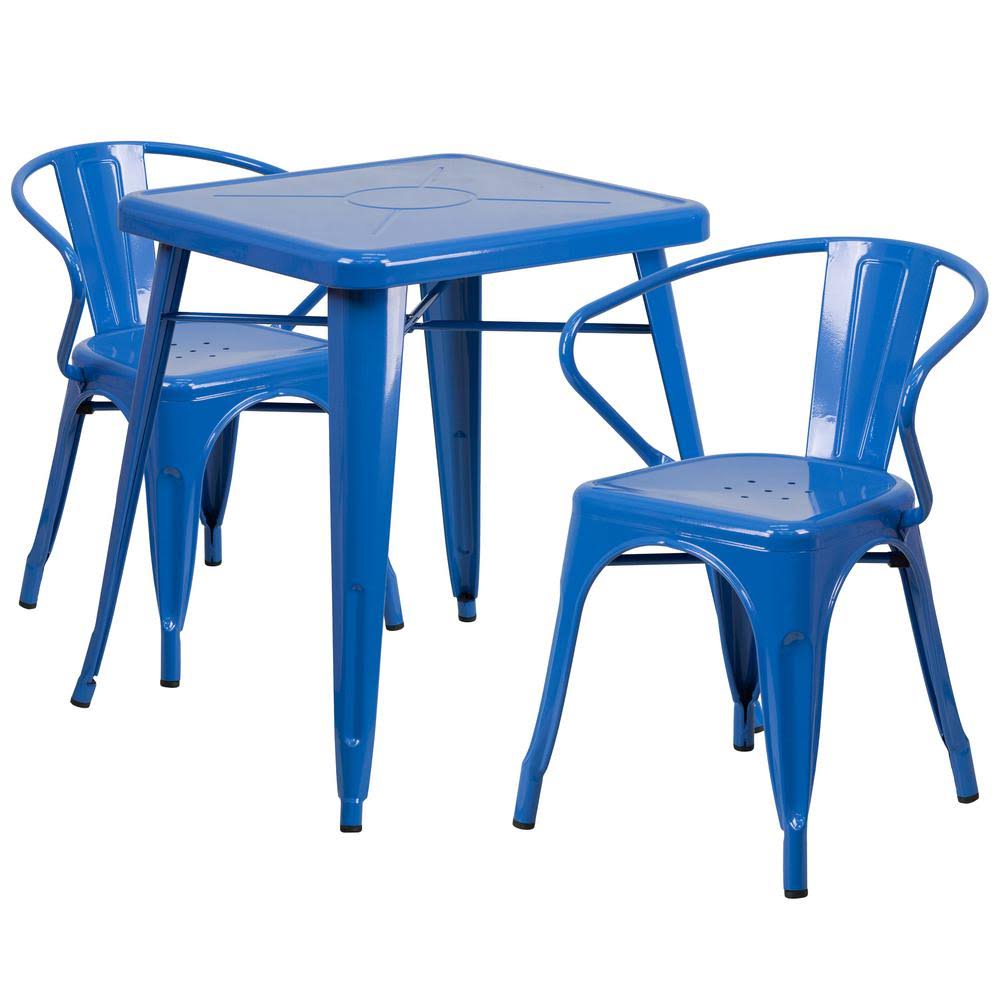 3-Piece Metal Square Outdoor Bistro Set in Blue Y824