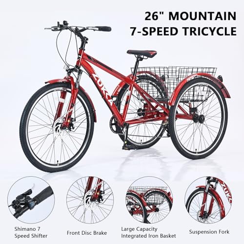 26-Inch 7-Speed 3 Wheel Adult Tricycle with Basket E577