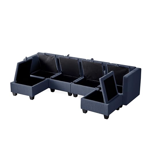 Modular Sectional Sofa, Boucle Fabric U Shaped Couch with Storage, 6 Seat D1760