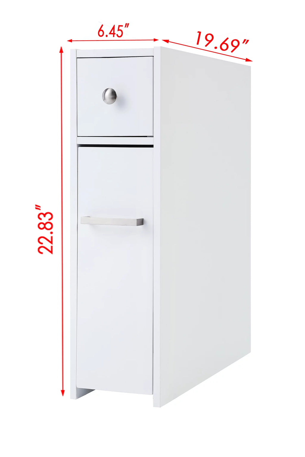 White Slim Bathroom Storage Cabinet with Toilet Paper Holder and Slide Out Drawer J30337