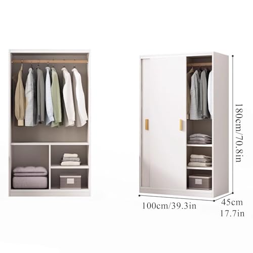Walnut Freestanding Double Sliding Door Wardrobe with Shelves and Clothing Rods X5903