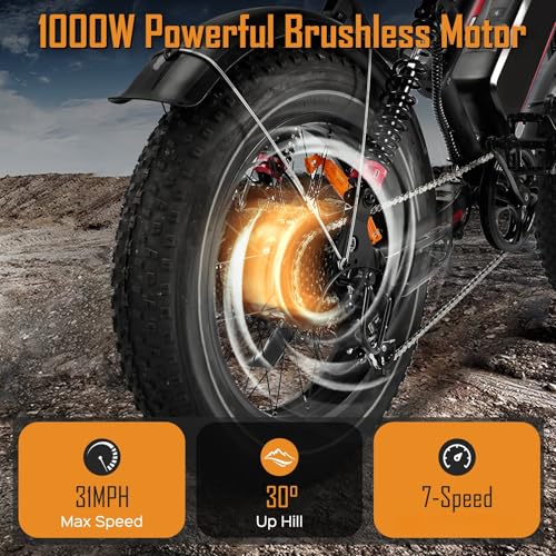 1000W 20" Fat Tire 48V 17.5AH Removable Battery Electric Bike D3134
