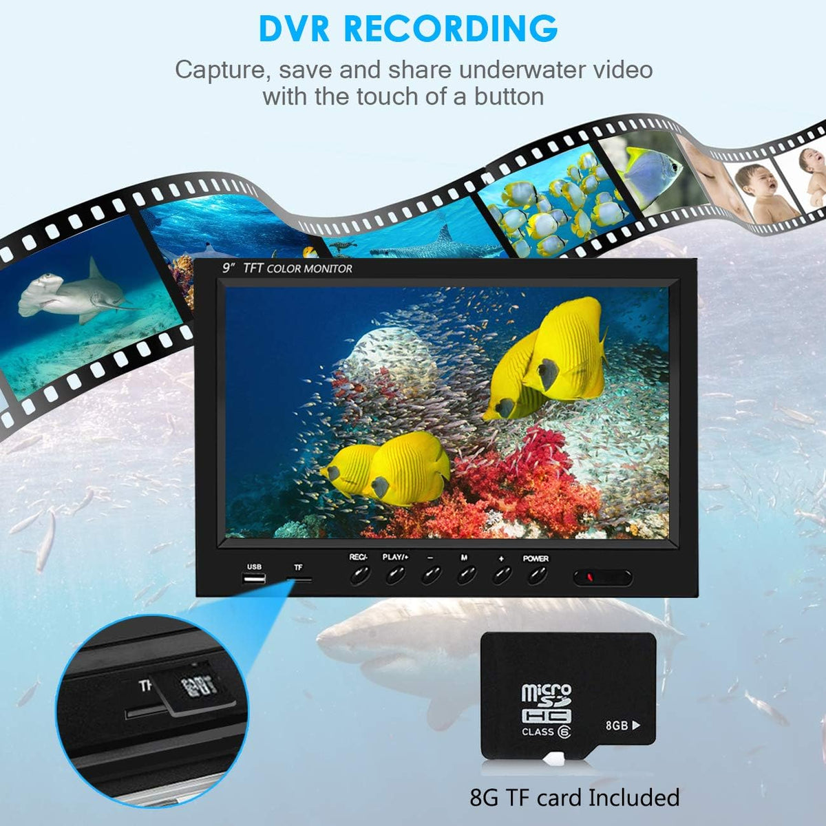 Underwater Fishing Camera with DVR 9 inch Color Monitor HD 1000TVL 30m Cable H2549