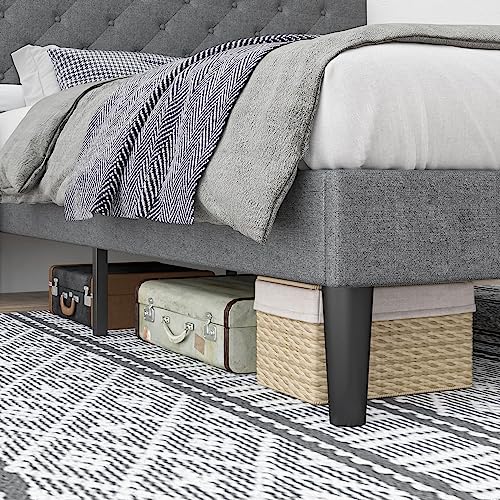 Grey Twin Size Upholstered Platform Bed Frame with Headboard O824938