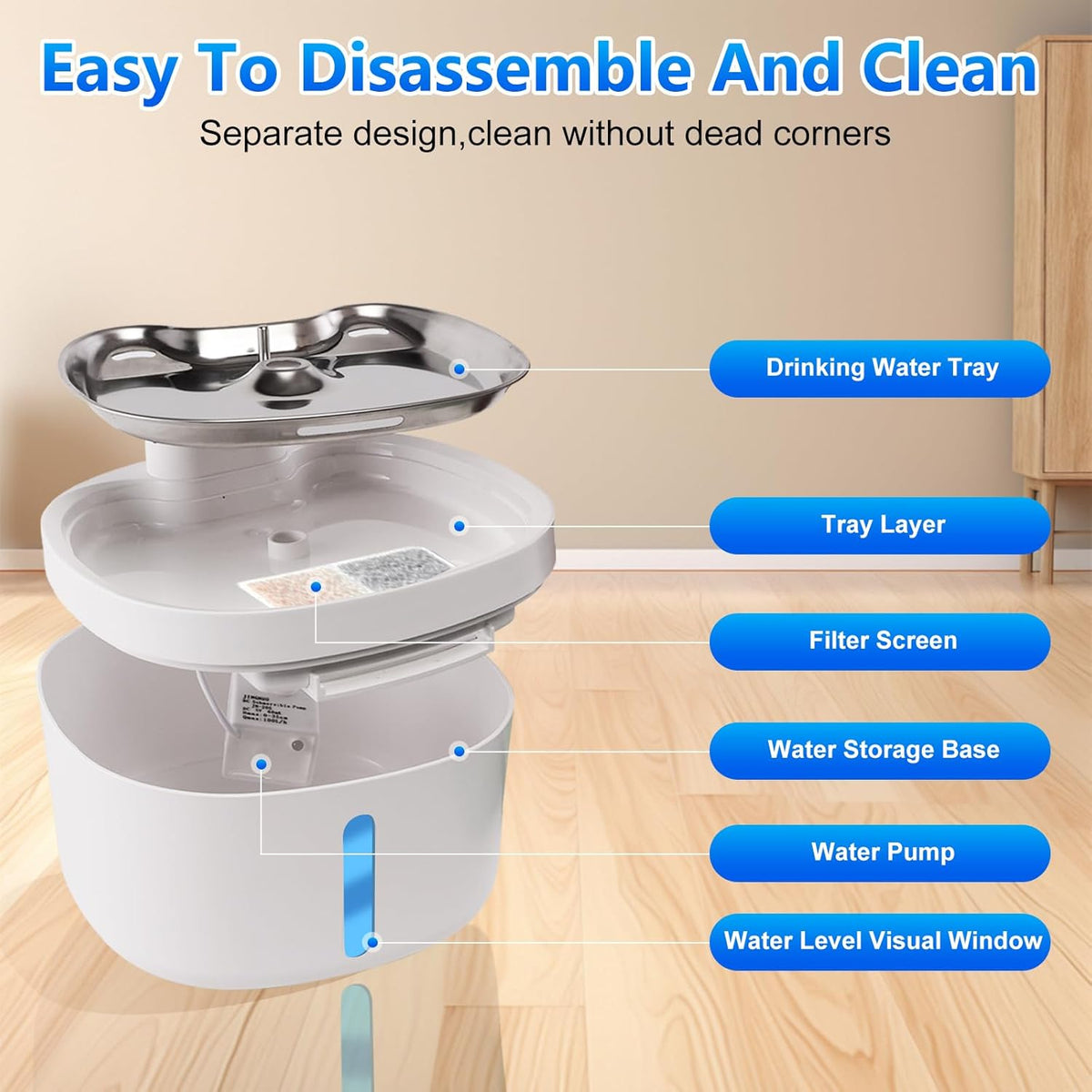 2.6L Automatic Stainless Steel Pet Water Dispenser with 6 Filters M921