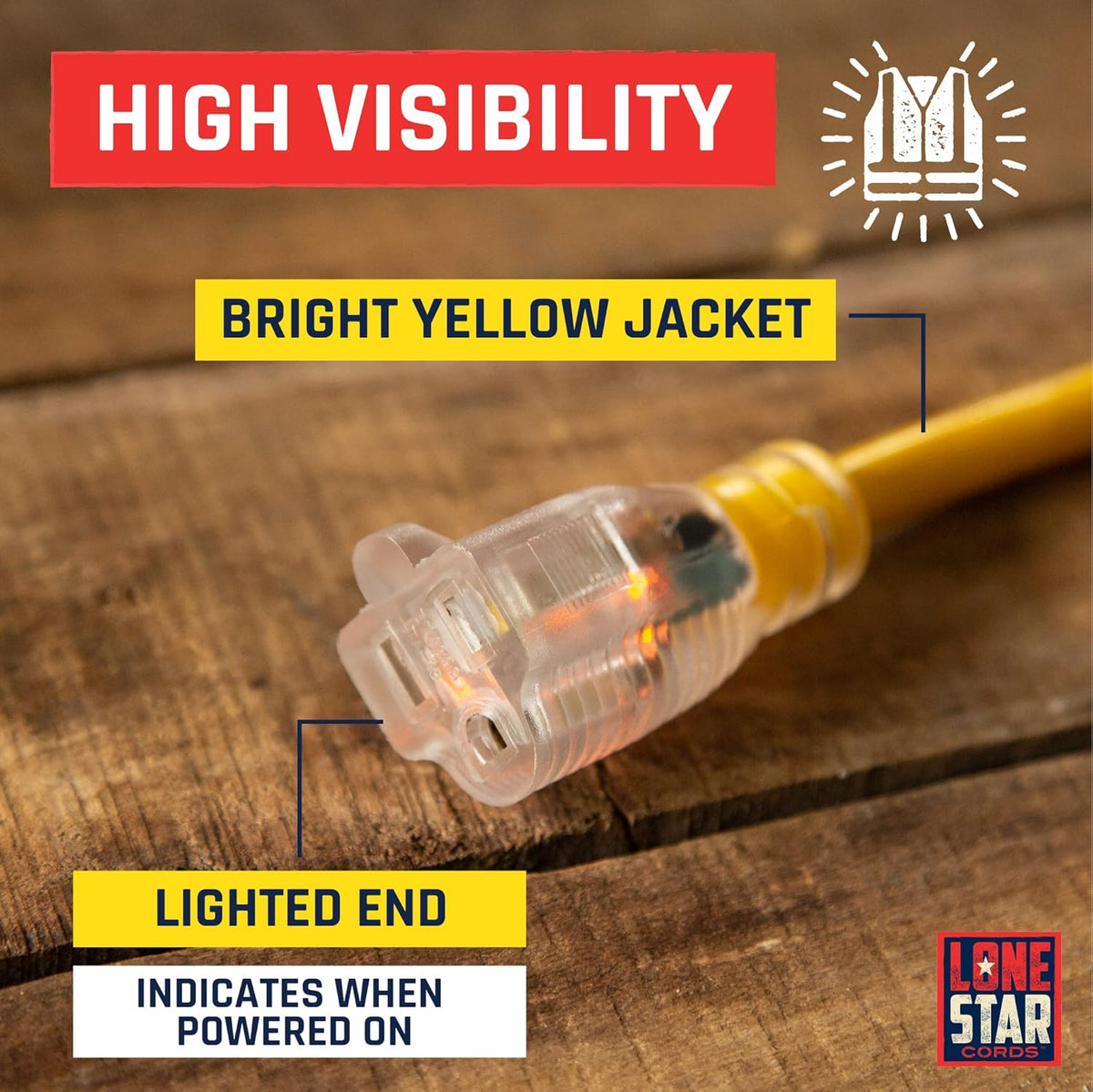 100 Foot 10/3 SJTW Lighted Extension Cord Yellow 3 Prong Grounded Plug 10 Gauge Pack of 2 H760