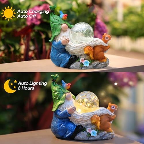 10.5" Solar Resin Garden Gnome Statue G672