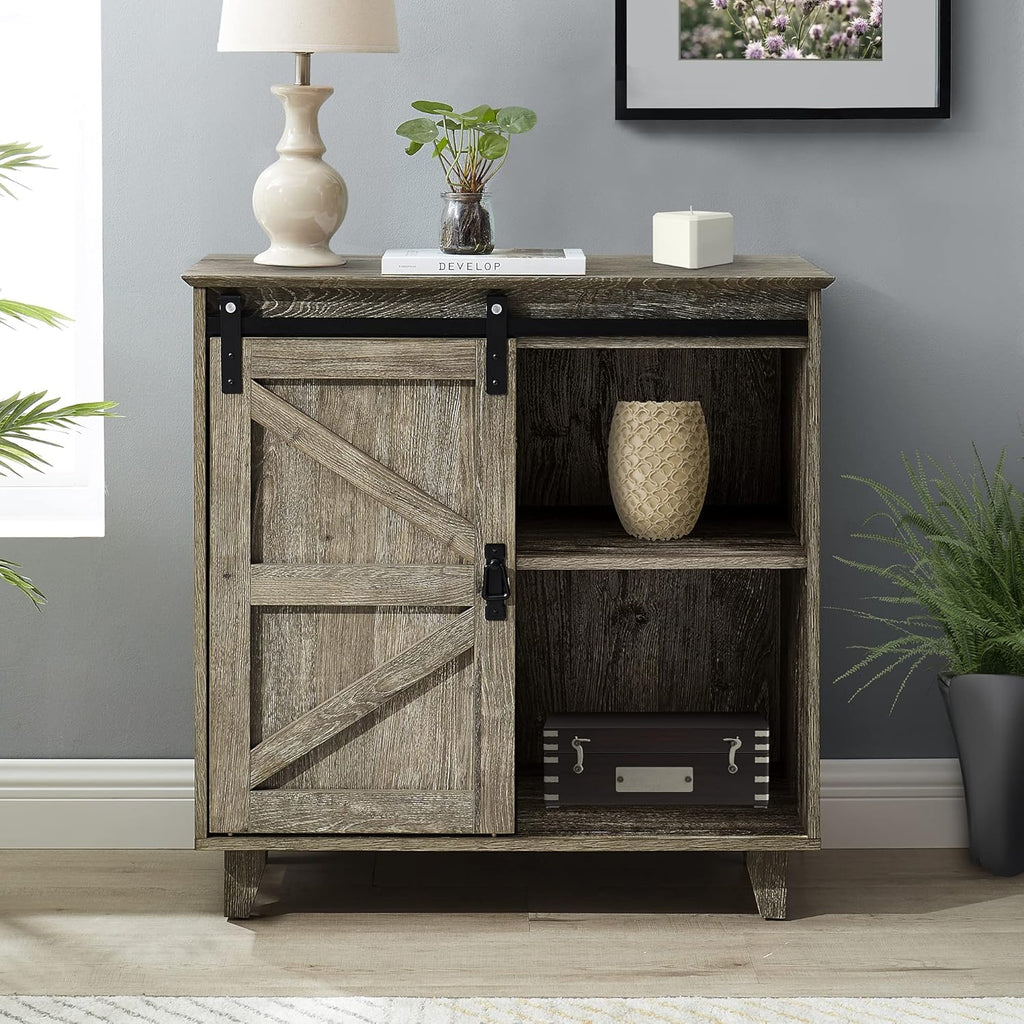 2-Tier Sliding Barn Door Sideboard Cabinet T243