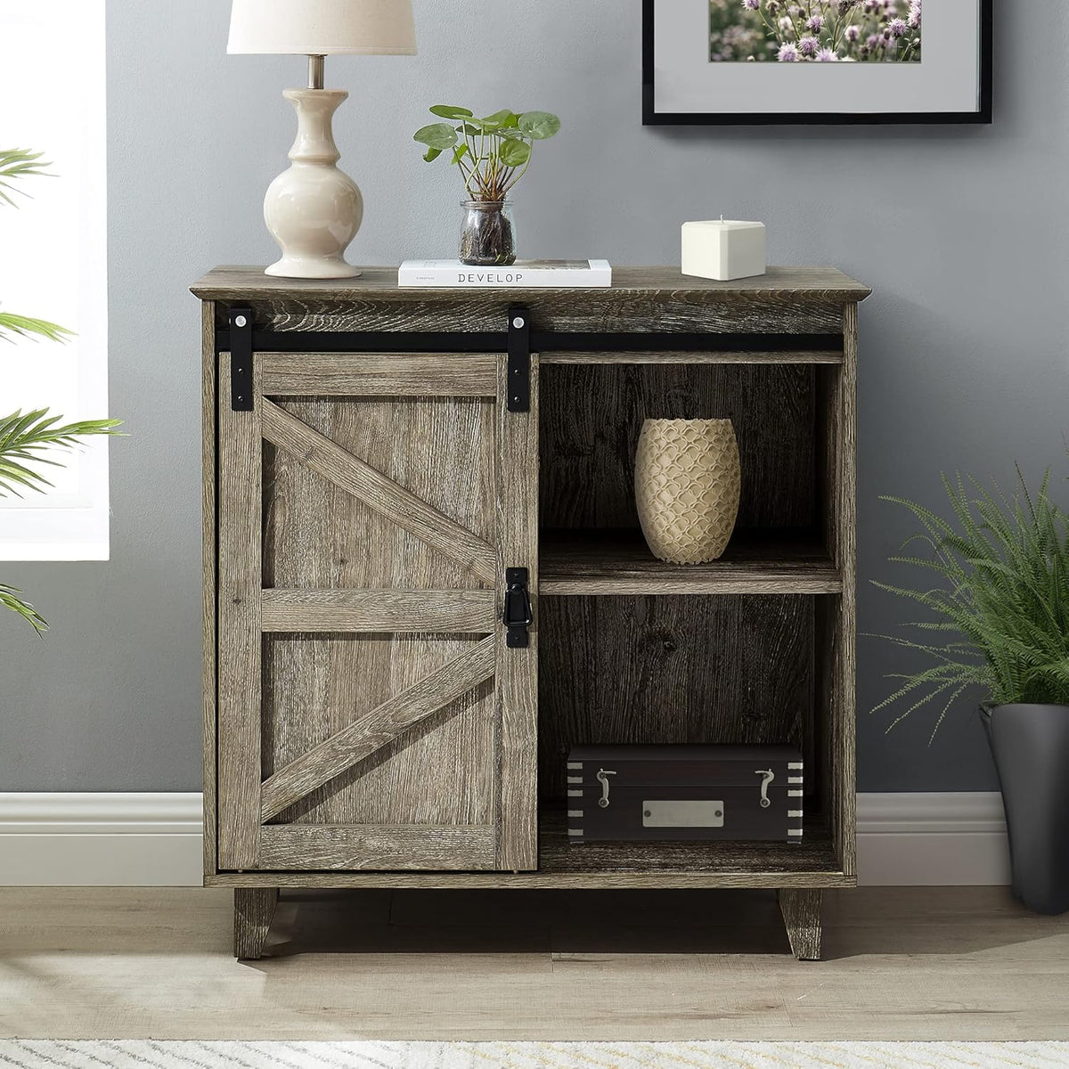 2-Tier Sliding Barn Door Sideboard Cabinet T243