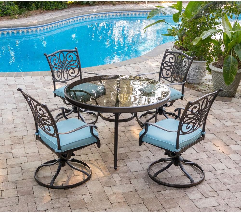 Blue Dining Set with Glass-Top Table O57822