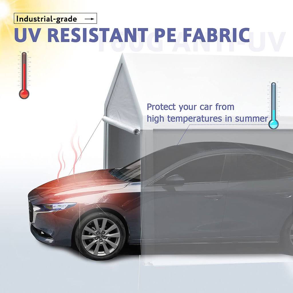 Heavy Duty Car Shelter with Sidewalls White L12499