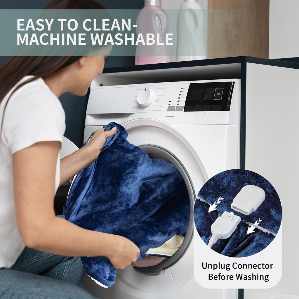 Blue 50" x 60" Flannel Electric Heated Blanket with Hand Controller D99389