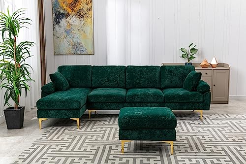 Purple 114 Inch Fabric Upholstered Modular Sectional Sofa with Chaise Lounge Ottoman and 2 Pillows A386300