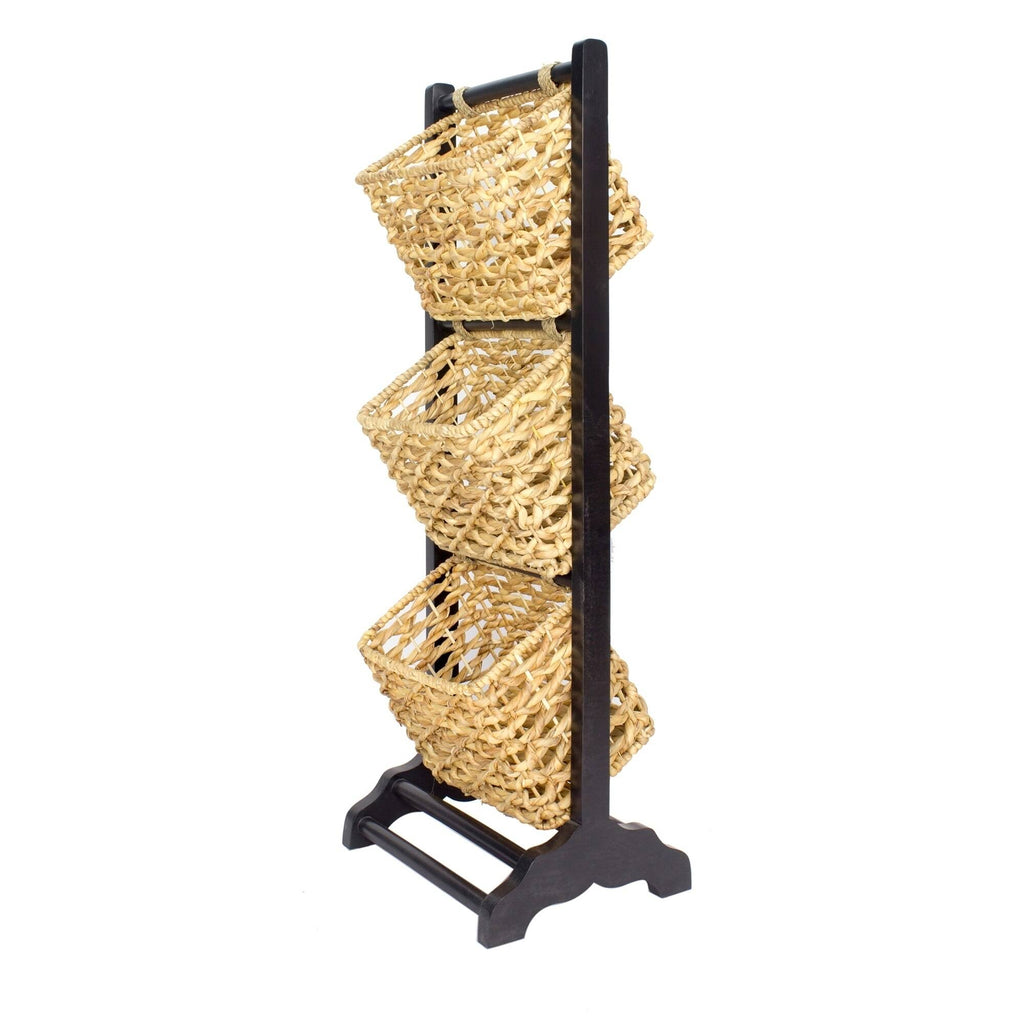 3-Tier Magazine Rack with 3 Hyacinth Storage Baskets Q535912