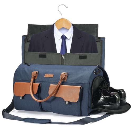Convertible Garment Bag, Leatheret Carry on Travel Duffel Bag with Shoe Compartment, 2 in 1 Hanging Suit Bag (Brown) I185