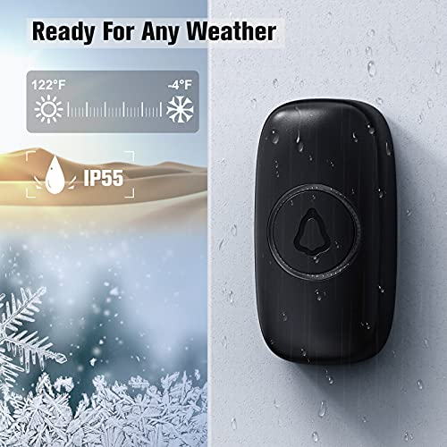 Wireless Doorbell with 2 Buttons, Waterproof Mini Doorbell, Black I871501