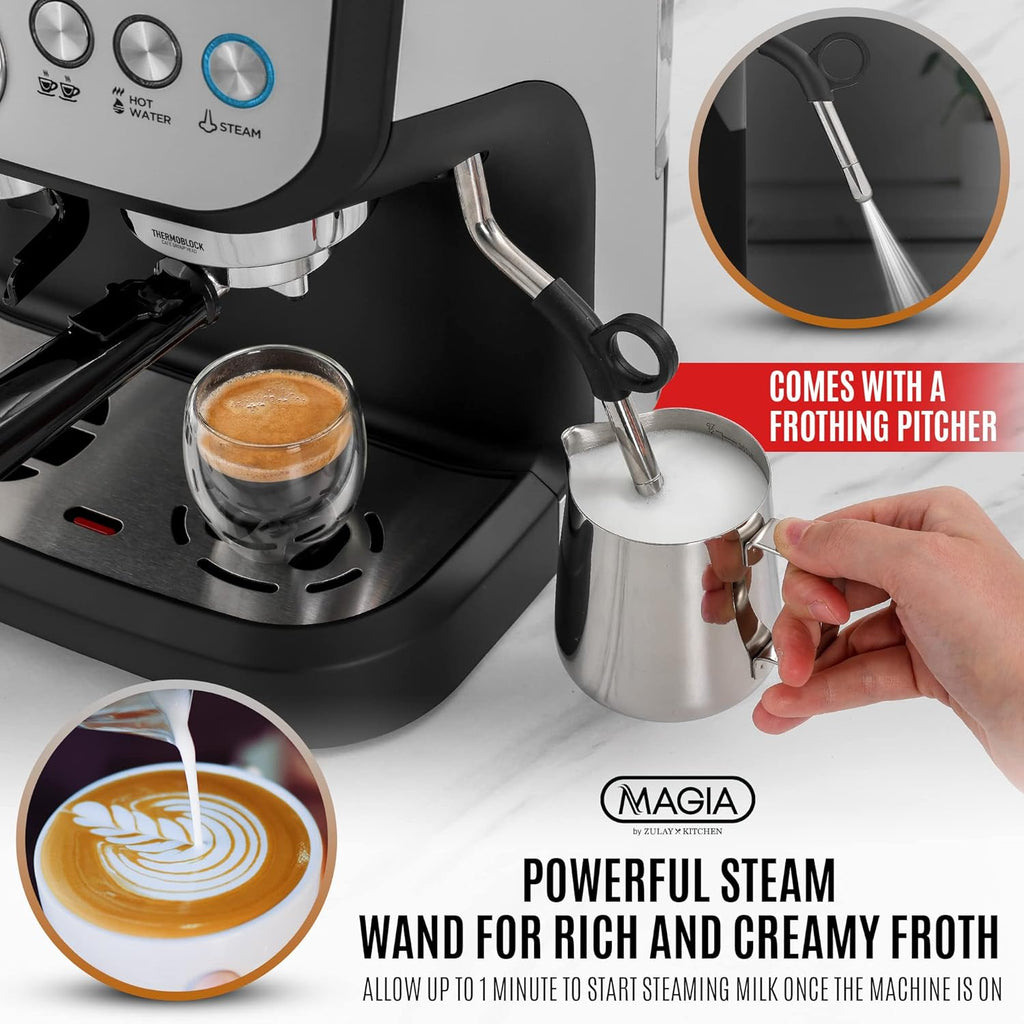 Manual Espresso Machine with Grinder and Milk Frother A8667