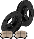 Black Drilled Slotted Brake Disc Rotors + Metallic Brake Pads A3511