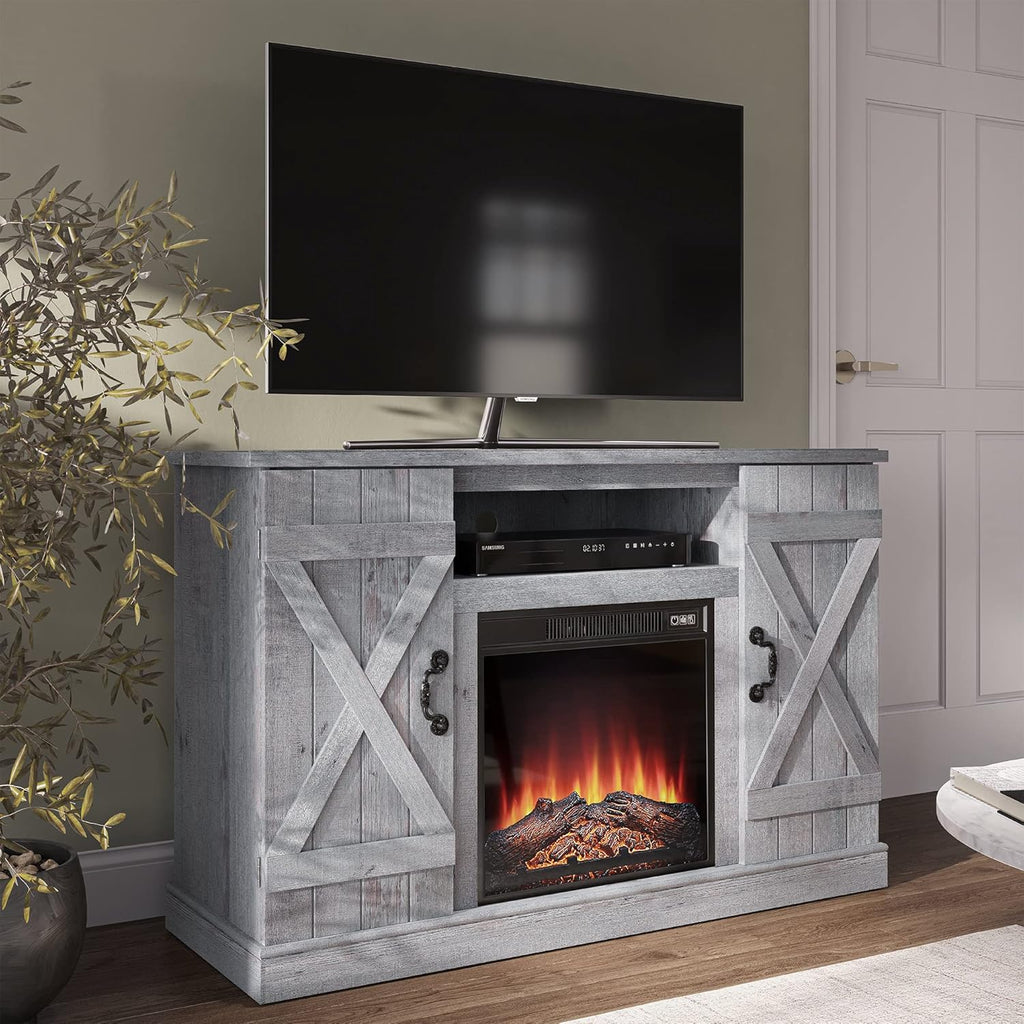 Rustic Wood TV Stand & Media Console Table with Storage Shelves & Cabinets W8308