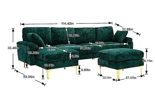 Purple 114 Inch Fabric Upholstered Modular Sectional Sofa with Chaise Lounge Ottoman and 2 Pillows A386300