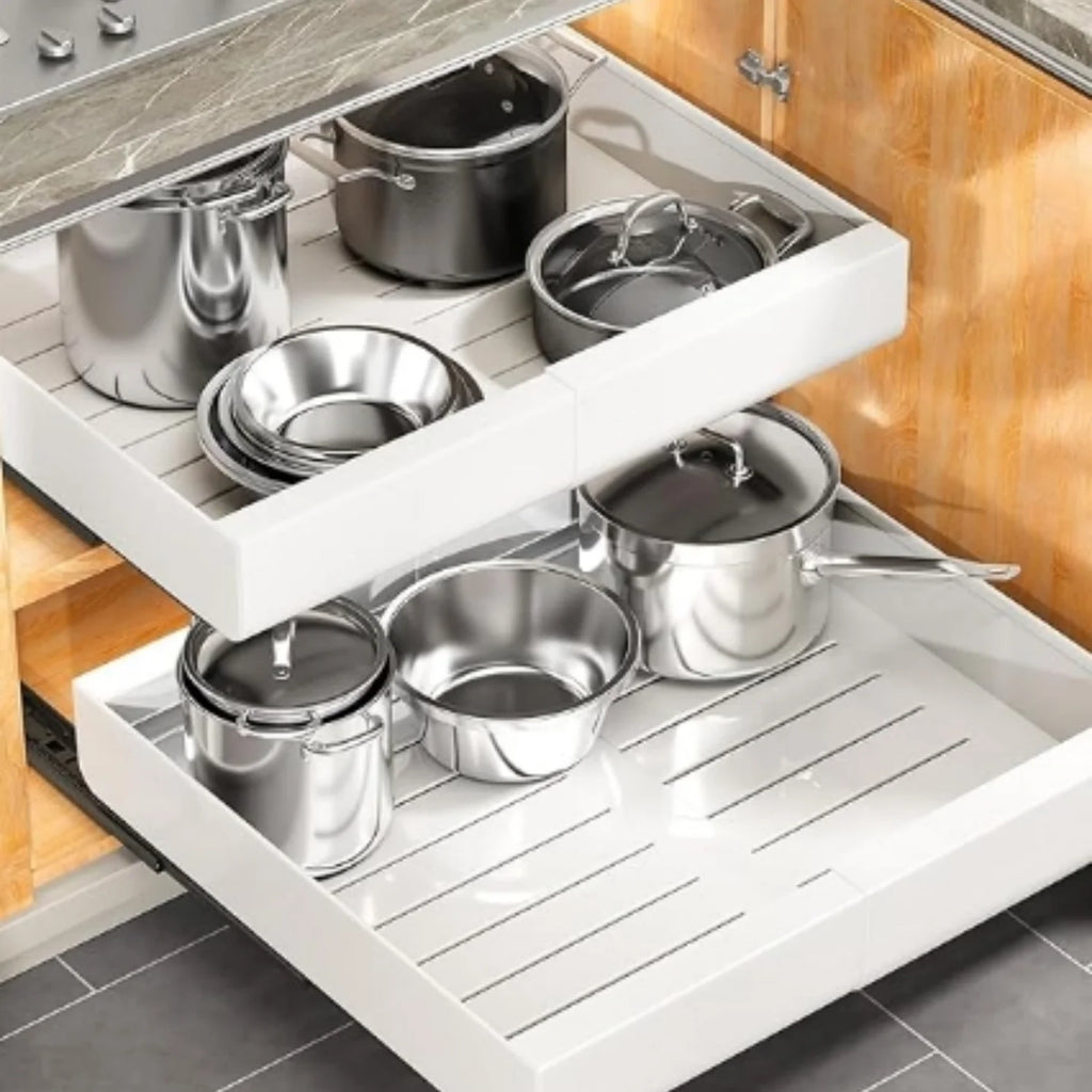 Expandable Heavy Duty Slide out Drawers Cabinet Organizer (White) L6997