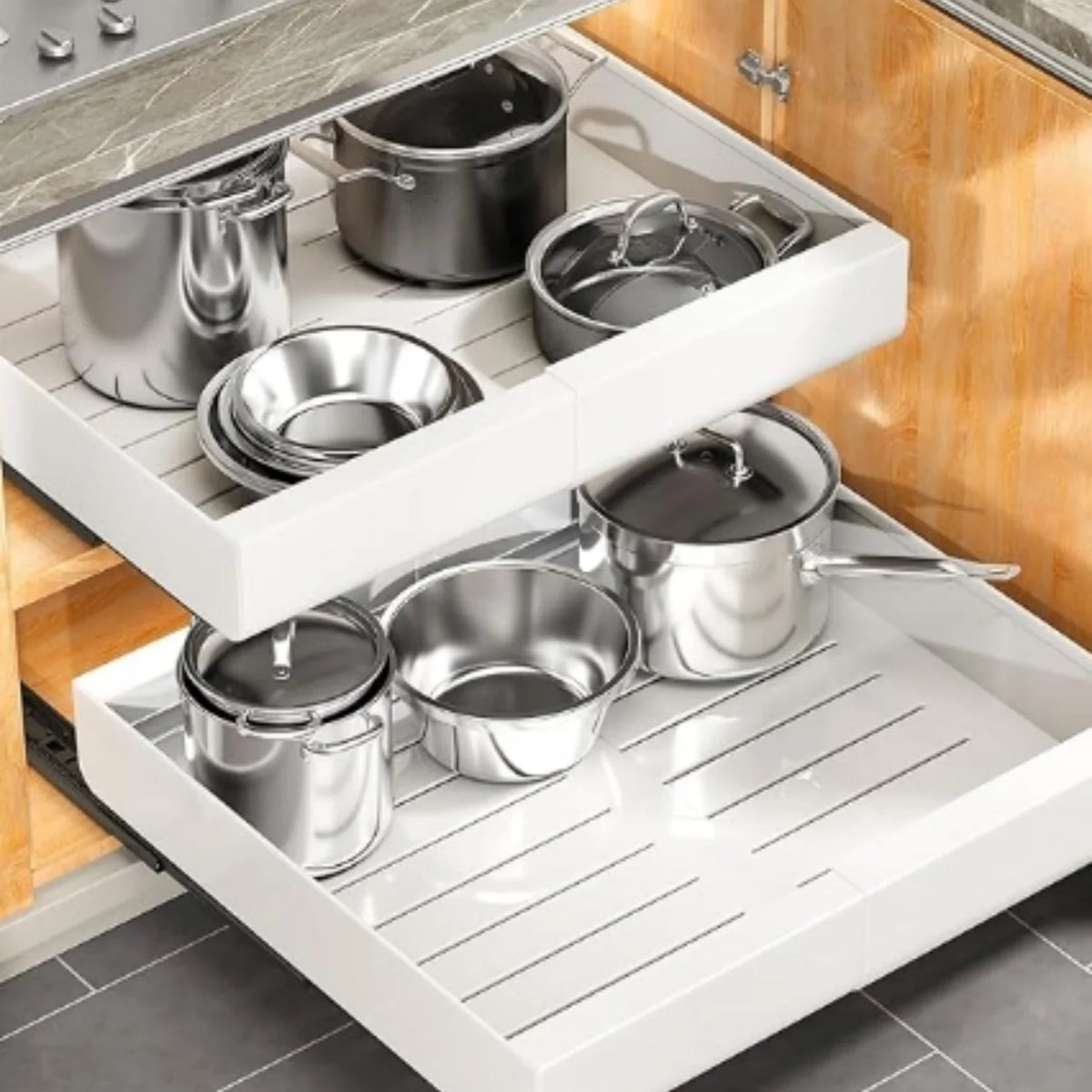 Expandable Heavy Duty Slide out Drawers Cabinet Organizer (White) L6997