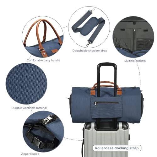 Convertible Garment Bag, Leatheret Carry on Travel Duffel Bag with Shoe Compartment, 2 in 1 Hanging Suit Bag (Brown) I185