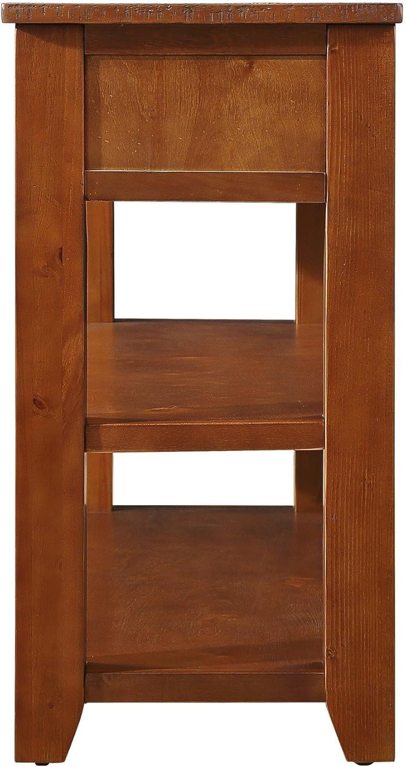Long Console Table with 3 Storage Drawers and Double Bottom Open Shelves, 50" W x 16" D x 30" H, Brown S490210