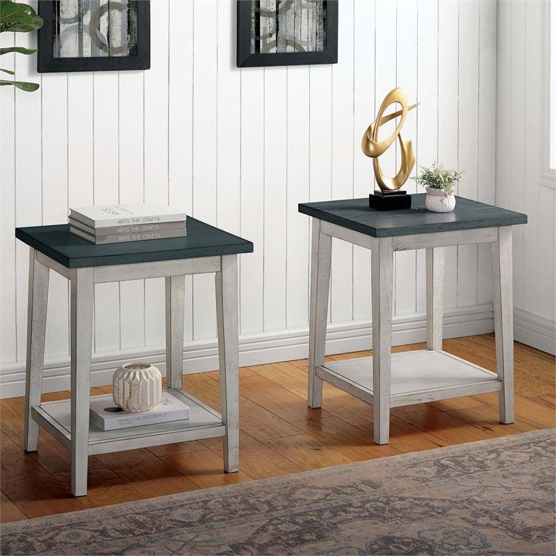 Blue Wood 1-Shelf Side Table Set of 2 Q554