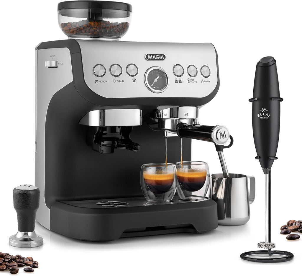 Manual Espresso Machine with Grinder and Milk Frother A8667