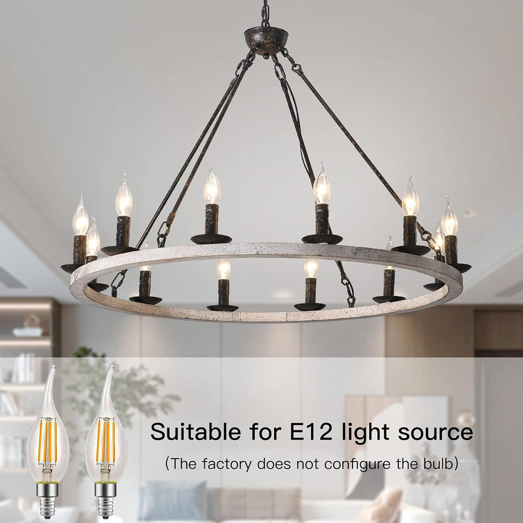 12-Lights Farmhouse Wagon Wheel Chandelier U6136