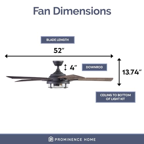 52 Inch Textured Black LED Ceiling Fan with Light and Remote Control R578