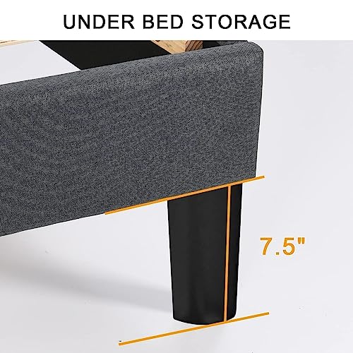 Grey Twin Size Upholstered Platform Bed Frame with Headboard O824938