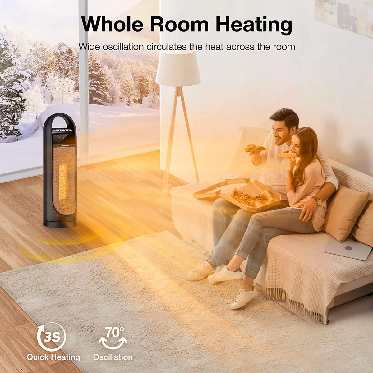 Tower Space Heater, 22" Electric Oscillating Floor Heater with Thermostat, Remote, Timer, 1500W T783