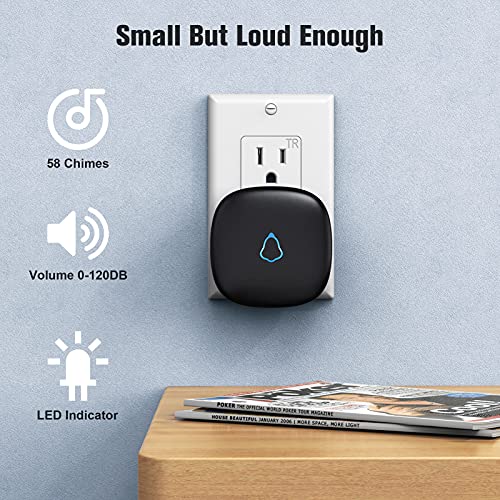 Wireless Doorbell with 2 Buttons, Waterproof Mini Doorbell, Black I871501