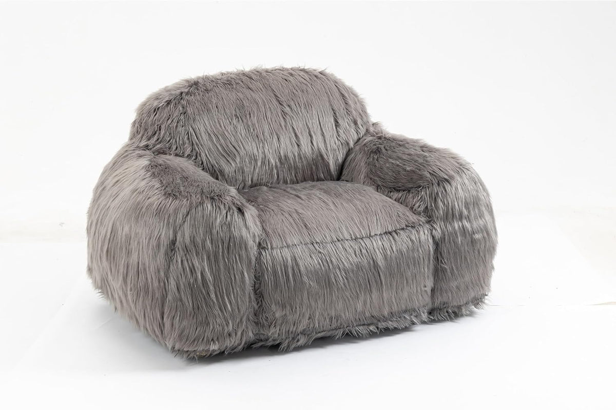 Grey Long Hair Single Bean Bag Chair M1369