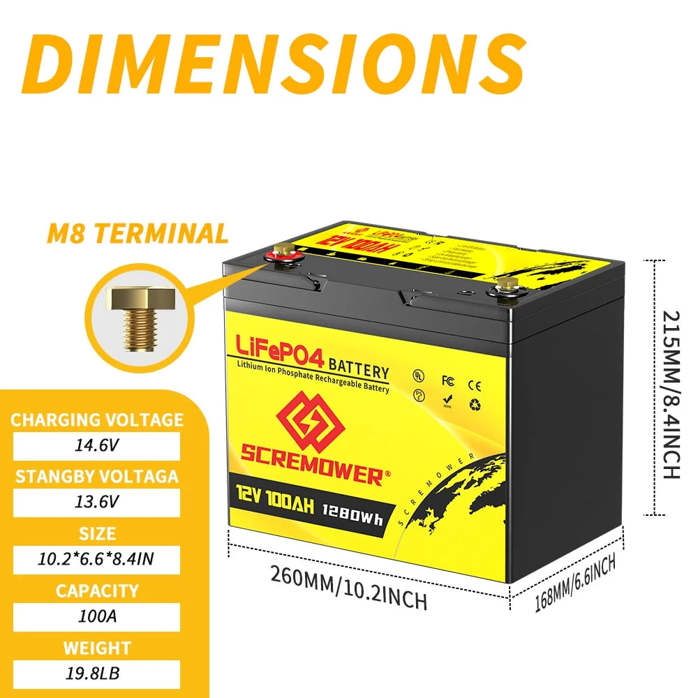 12V 100Ah LiFePO4 Lithium Battery 100A BMS M2514